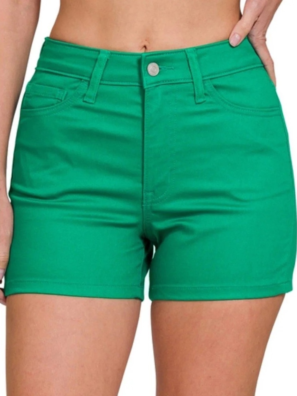 NWT💚Zenana High Waist Denim Shorts Small Green